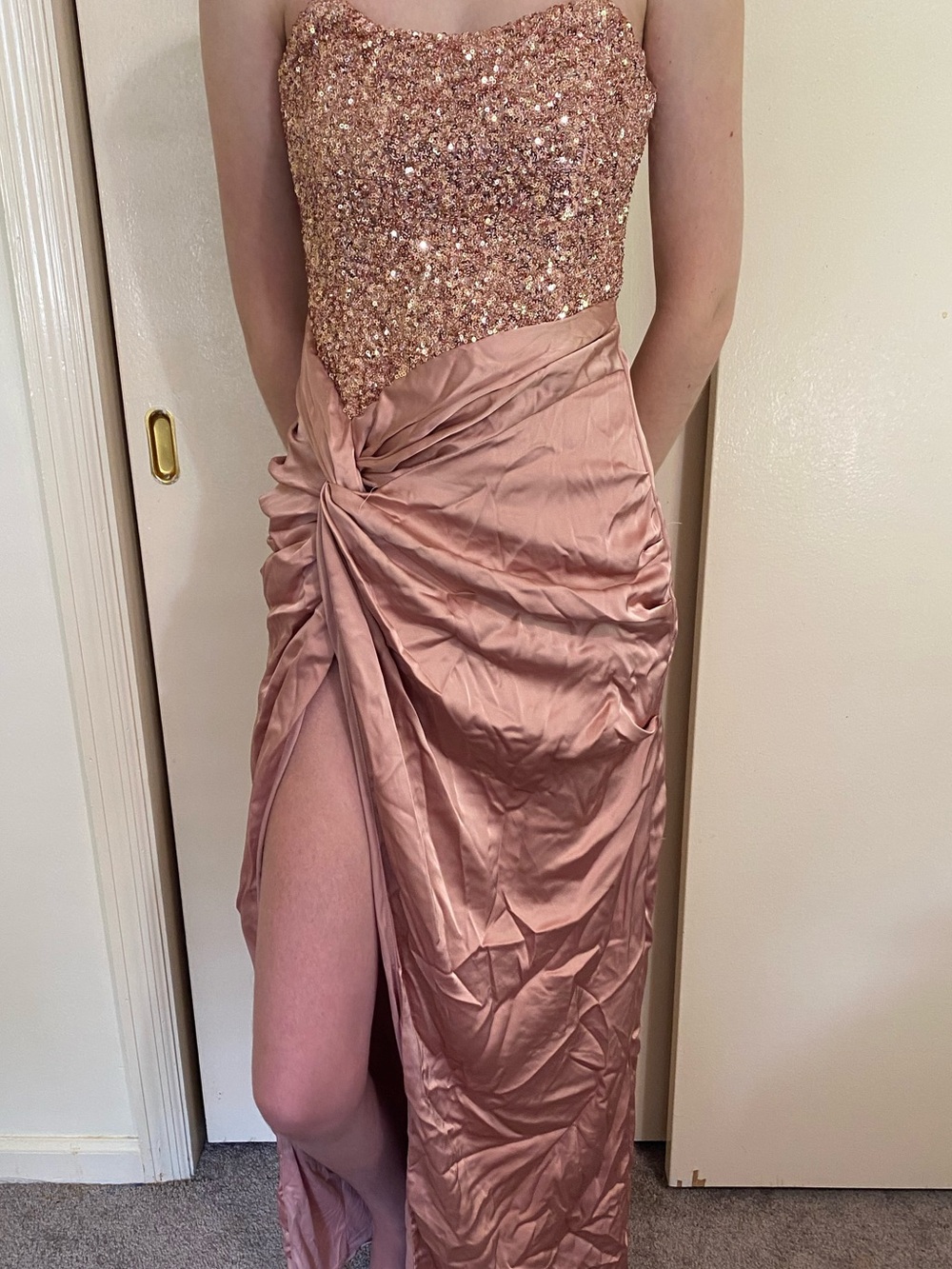 Fashion Nova Blush Pink Sequin Strapless Prom Dress NWT size XS party dance prom
